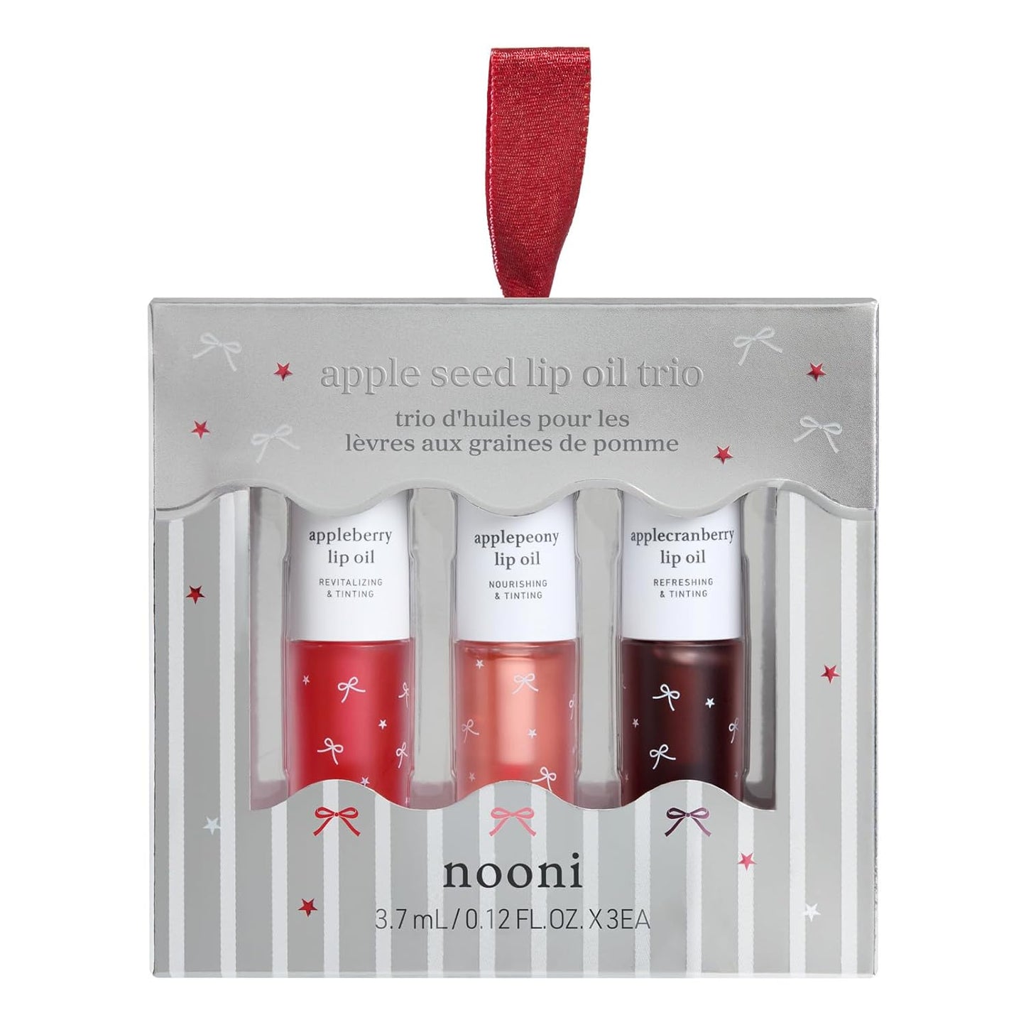 NOONI Korean Lip Oil Gift Set - Apple Seed Lip Oil Trio | Korean Lip Stain Long Lasting Hydration, Moisturizing, Glowing Korean Lip, Plumping, Stocking Stuffers Travel Size Mini Set 0.12 Fl. Oz. x 3ea