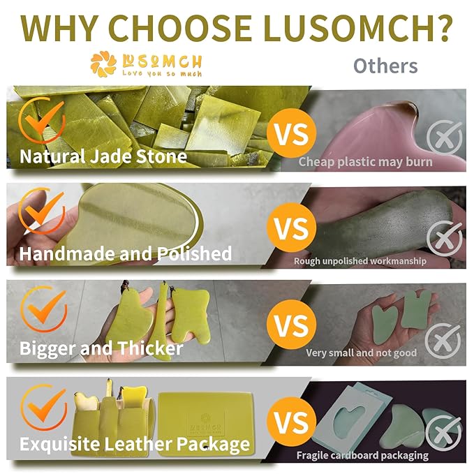 Gua Sha Facial Tool Set, Green Jade Stone Face Massager for Sculpting, Anti-Aging Skin Care Tools with Amethyst Facial Roller for Lymphatic Drainage, Beauty Gift for Women