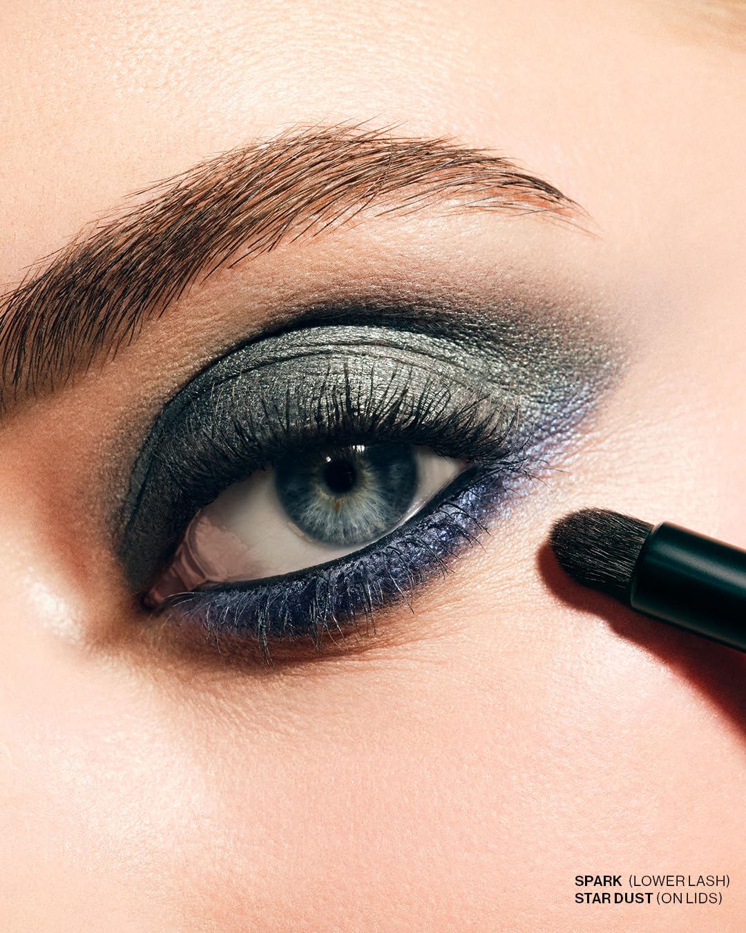 MAKE Beauty Multi-Chromatic Eye Shadow. Metal Reflecting Luminous Foil Finish Creamy, Buildable, Dimensional Long-wear, Crease-proof Powder Eyeshadow, Multichrome Shade - Spark, Navy Blue