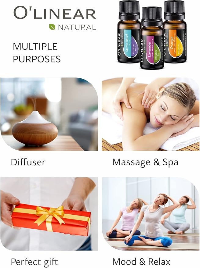 Essential Oils Set - 4 Oils & 2 Blends, Top 6 Essential Oils for Diffusers for Home, Relief, Serenity Dream Oil Blend Aromatherapy, Peppermint, Orange, Lavender, Eucalyptus Essential Oils