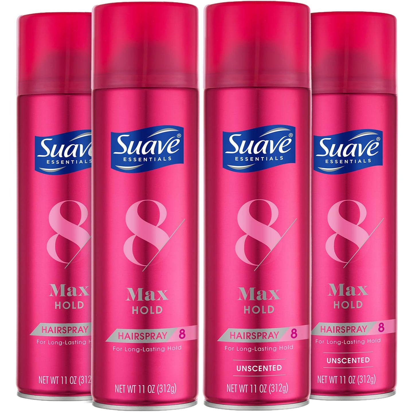 Suave+ Hairspray, Max Hold Bundle – Scented + Unscented Hairspray, 11 Oz Ea (4 Piece Set)