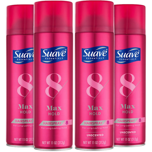 Suave+ Hairspray, Max Hold Bundle – Scented + Unscented Hairspray, 11 Oz Ea (4 Piece Set)
