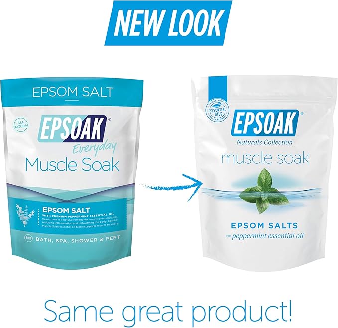 Epsoak Muscle Soak 4 lbs. - Speed Muscle Recovery, Soothe Aching Muscles, and Reduce Inflammation with Epsom Salt & Premium Eucalyptus & Peppermint Essential Oils (Qty 2 x 2 lb. Bags)