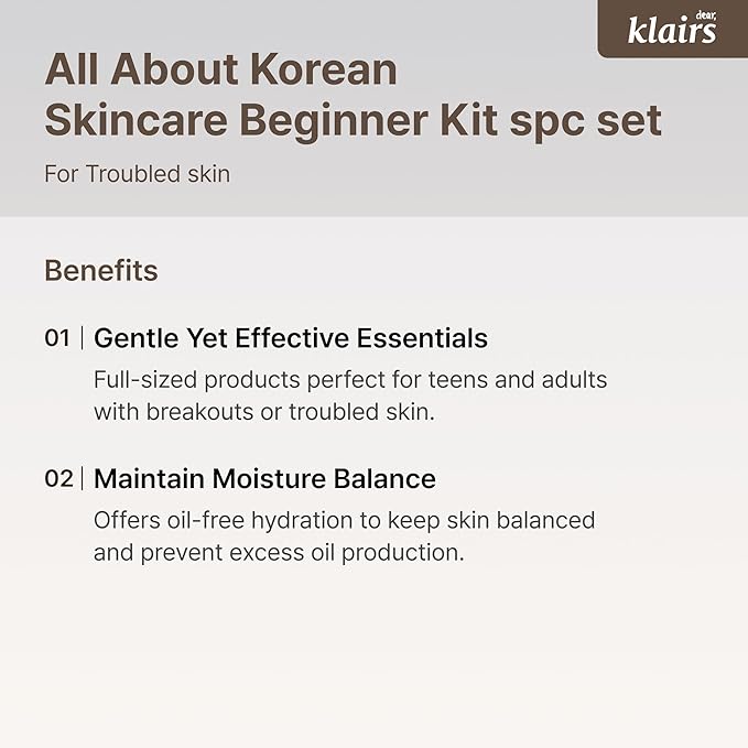 DearKlairs [Klairs] Korean Skincare Beginner Kit, 4pc Set, Cleanser to cream