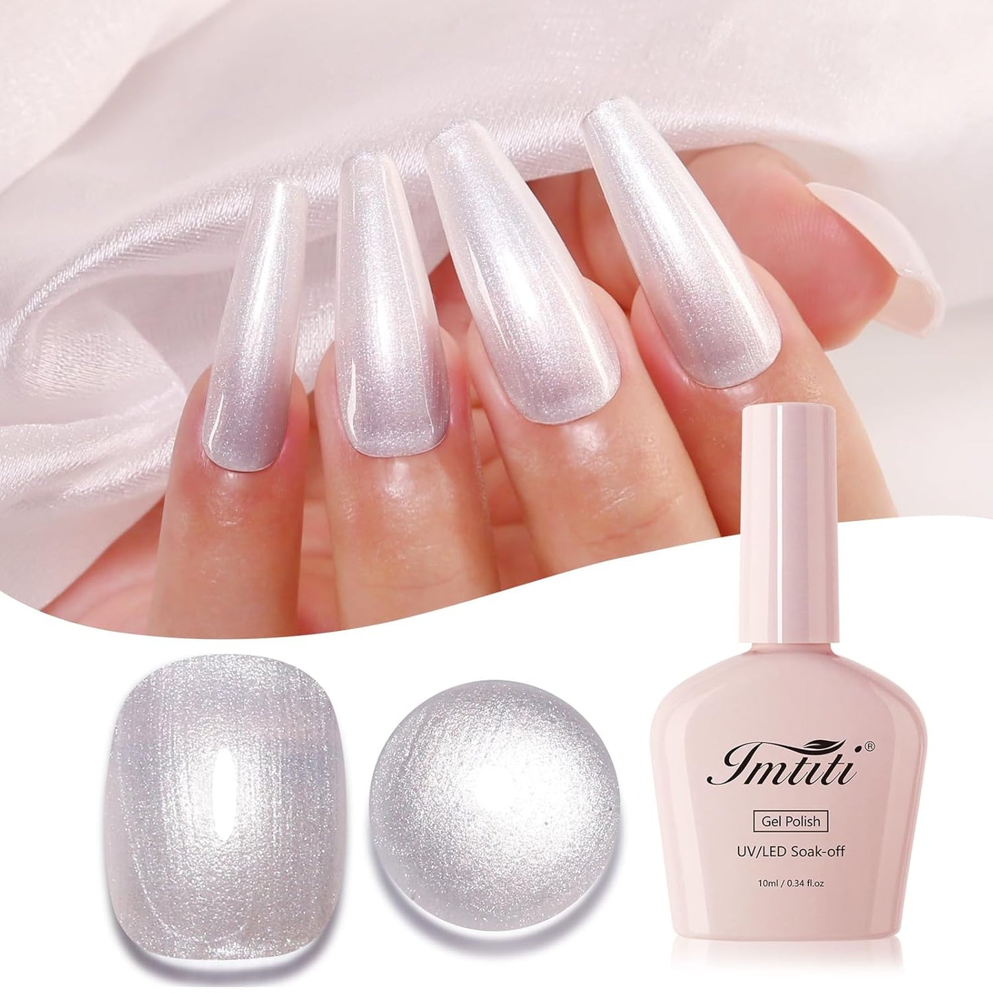 Imtiti Pearl Gel Nail Polish, White Pearl Iridescent Glitter Gel Polish Diamond Shimmer Sparkle Soak Off UV LED Nail Gel Polish Autumn Winter Gel Polish Manicure Gel Nail Kit 10ML