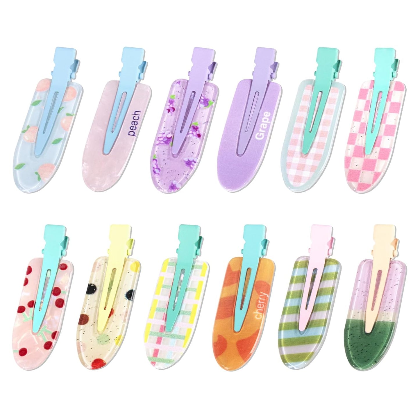 Magicsky 12PCS No Bend Hair Clips, Hawaiian Acrylic Flat Styling No Crease Pins, Bang Seamless Duckbill, Barrettes for Makeup, Cute Beach Hairstyle Tool for Women Girls, Colorful Fruit