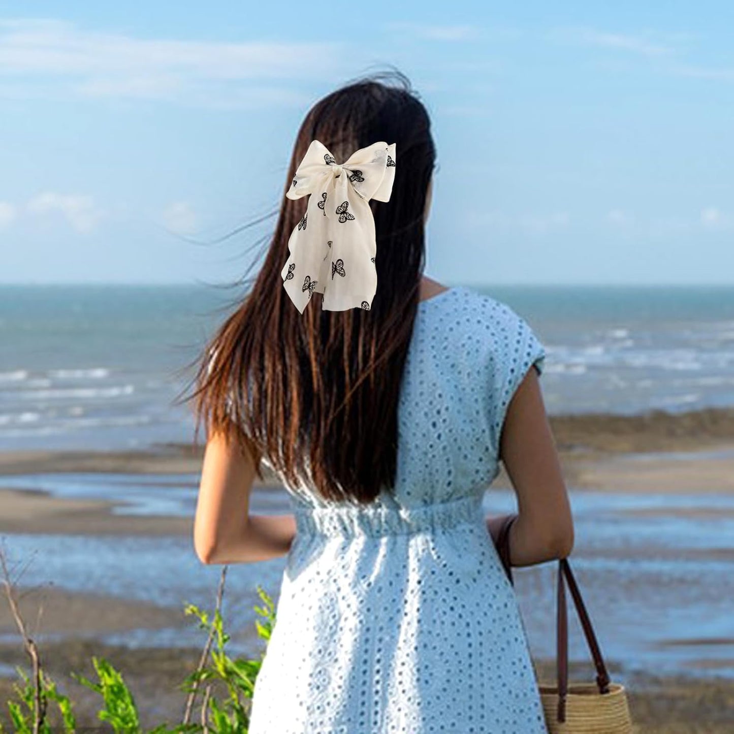 4PCS Big Ribbon Hair Bows, Oversized Long-tail Hair Clips, Large Hair Barrettes, for Women and Girls Hair Styling Accessories, 4 Styles, (Butterfly, Flower, Heart, Circle)