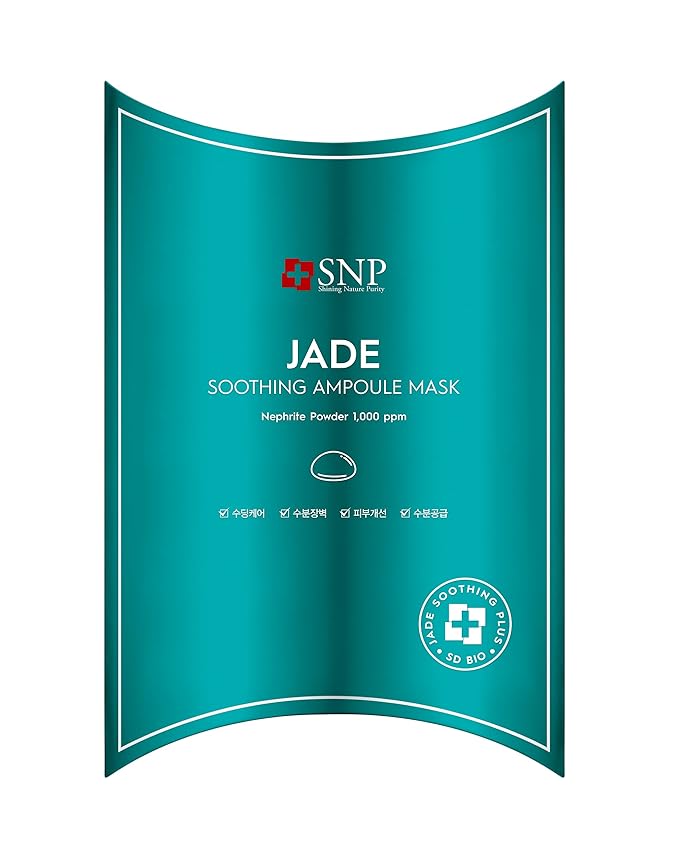 SNP [K Beauty Jade Soothing Ampoule Sheet Mask | Cleansing and Purifying All Sensitive Skin Types | Calming, Hydrating, and Moisturizing Facial Skin | Korean Face Masks Skincare | 10 Sheets