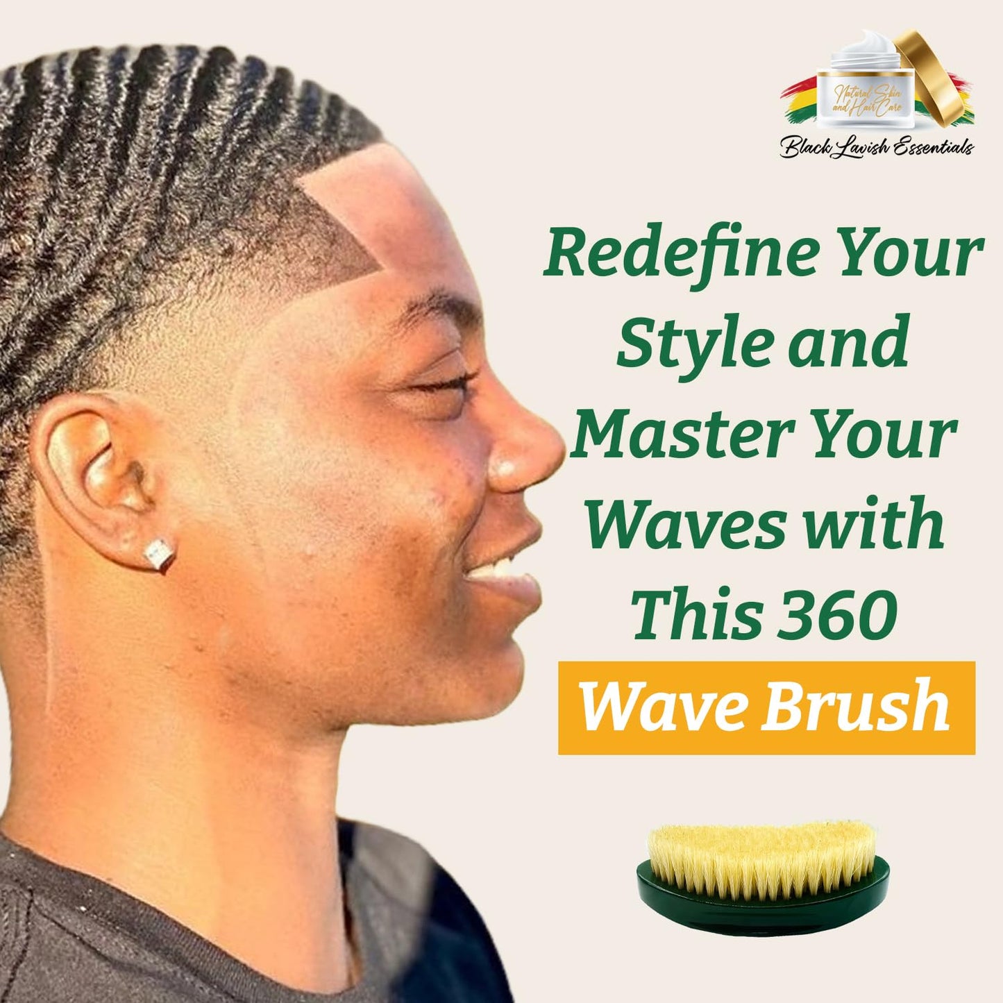360 Wave Brush, Build Deeper Waves, Soft & Hard Boar Bristle Curved Brush, Black Lavish Essentials Signature (Emerald Green, Soft)