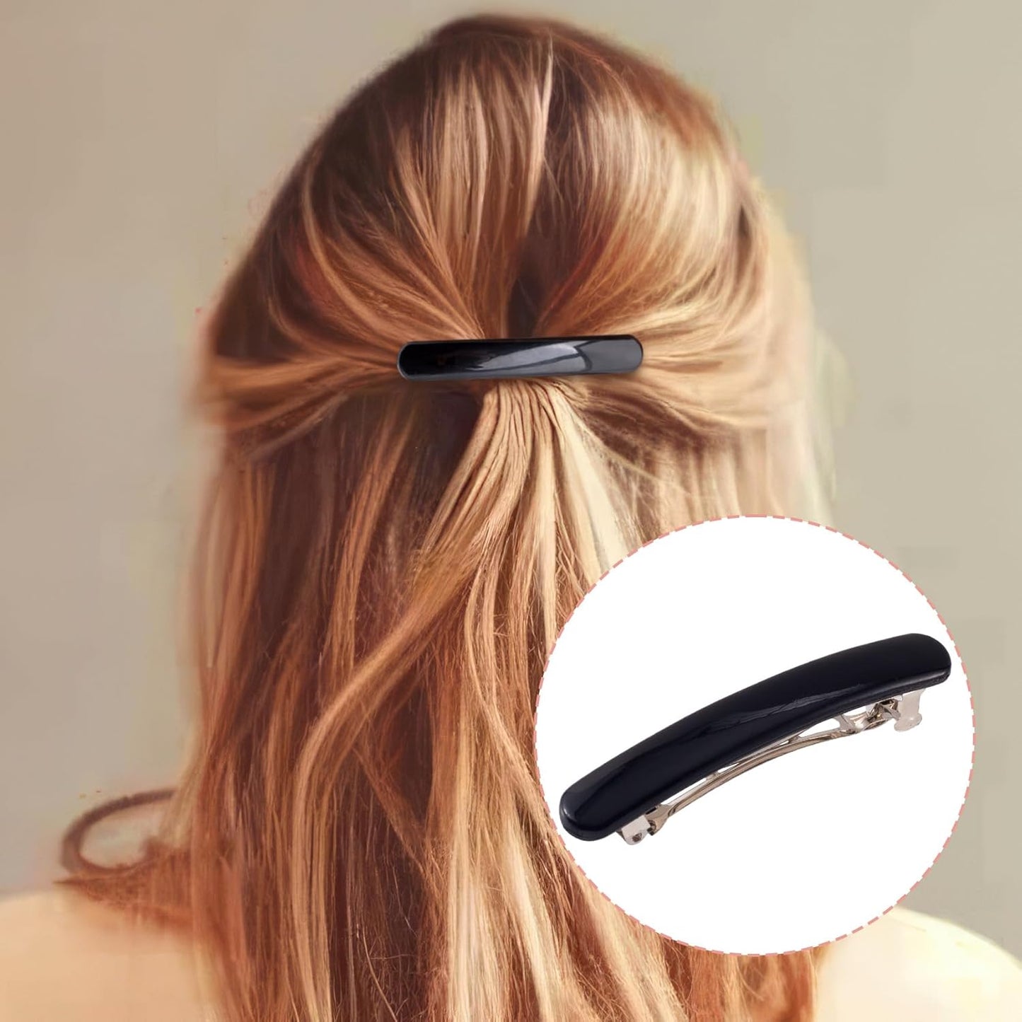 6PCS French Barrette Hair Clips for Women, 2.48 Inch Small Tortoise Shell Hair Clip, Curved Glossy Thin Hair Flat Hair Accessories for Women - Black, Oval Style