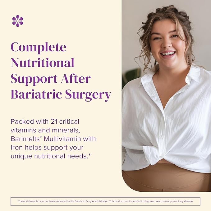 BariMelts Bariatric Multivitamin with Iron - 60 Fast-Dissolving Tablets (1-Month Supply) - Sugar-Free Bariatric Vitamins for Women, Natural Blueberry Flavor