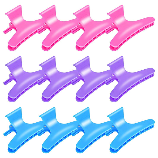 Hair Clips for Styling Sectioning 12 Pack Hot Pink Purple Blue Butterfly Clamps Hair Claw Clips Pro Salon Hair Clips for Styling, Sectioning, Cutting and Coloring