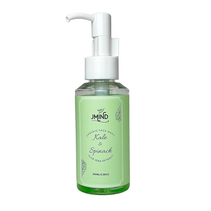 JMind Kale & Spinach Organic Face Wash - Vegan Daily Face Wash - Green Tea Facial Cleanser - pH Balanced - All Skins (3.38oz)