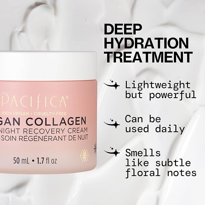 Pacifica Night Face Cream - Vegan Collagen Overnight Recovery Cream, Nighttime Face Cream for Anti-Aging & Wrinkles, Improves Dry Skin & Redness Vegan, Clean Beauty, Dermatologist Tested