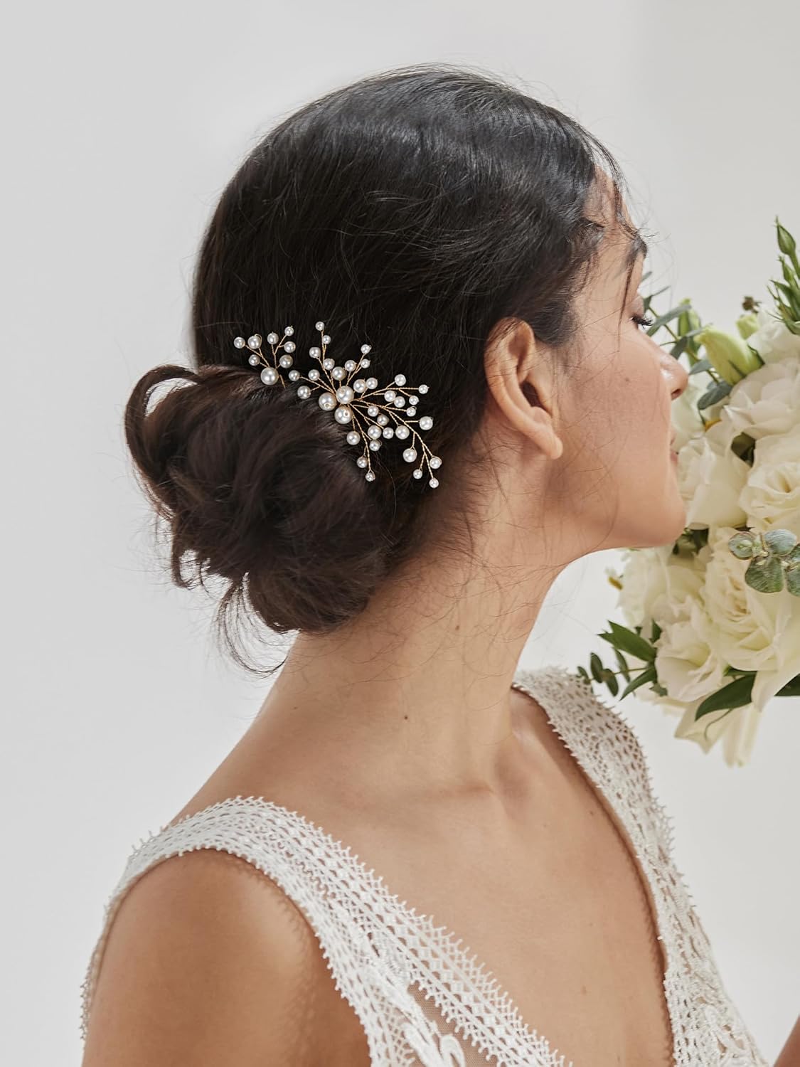 SWEETV 7 Pieces Bride Hair Accessories Pearl Wedding Hair Pins Leaf Bridal Hair Piece Vintage Hair Headpiece Leaf Hair Clips Jewelry for Women Bridesmaids Brides Flower Girls