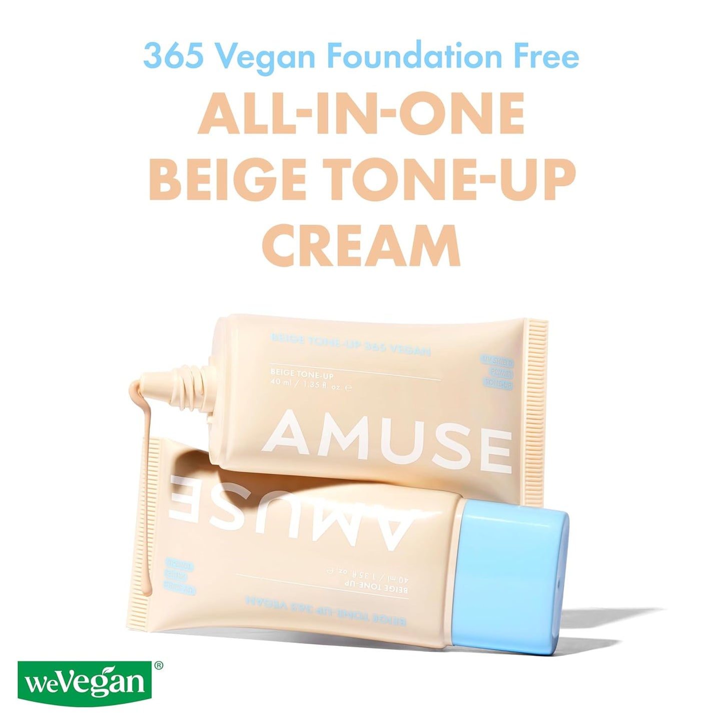 Amuse SEOUL 365 Vegan Beige tone Up Cream | Summer Foundation, Base-skip Tone Up, Beige Color, Natural Coverage, Lightweight, Non-Sticky Facial Lotion, Glow Finish (40ml)