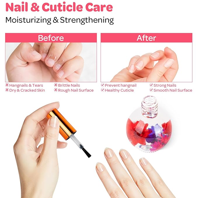 JIASHENG Cuticle Oil, Scented Cuticle Nail Oil Infused with Real Flowers, Hydrates, Moisturizes, Strengthens, Repairs, Revitalizing Cuticle Oils for Nails Damage Dry Cuticle, Rose, 15 ml /0.52 fl. oz
