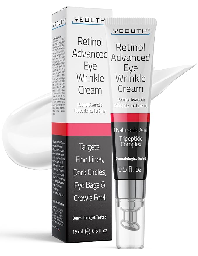 YEOUTH Retinol Eye Cream Anti Aging, Firming Under Eye Cream for Puffiness and Bags Under Eyes for Wrinkles and Dark Circles with Hyaluronic Acid and Tripeptides 15ml