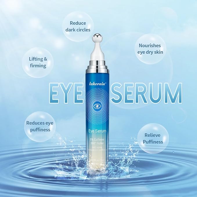 5% Caffeine Eye Serum,Moisturizing Eye Cream with 360° Massage Roller Ball,Anti-Aging Moisturizing Eye Serum for Dark Circles,Reducing Eye Puffiness,Lightening Fine Lines,Lifting and Firming