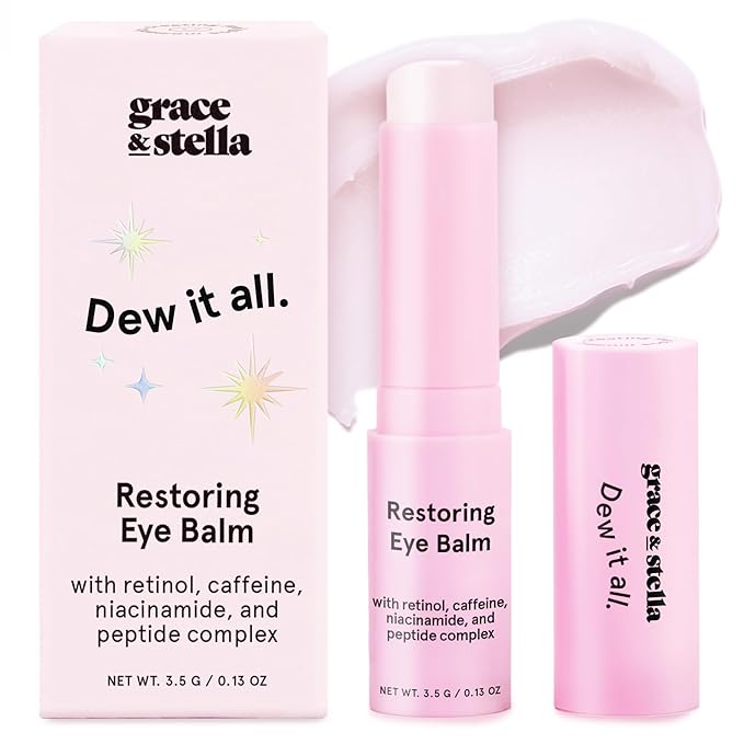 grace & stella Under Eye Brightener Balm Stick - Travel Size Toiletries - Retinol & Caffeine Eye Cream for Dark Circles, Puffiness, Wrinkles - Hydrate and Brighten - Vegan Skincare (0.13oz / 3.5g)
