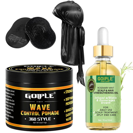 Natural Wave Pomade for Men Strong Hold, Easy Wash 360 Wave Training Hair Cream, Waves Grease for Men Promotes Layered Waves, Moisture, Control and Silky Shine with Rosemary Oil for Hair Growt Set