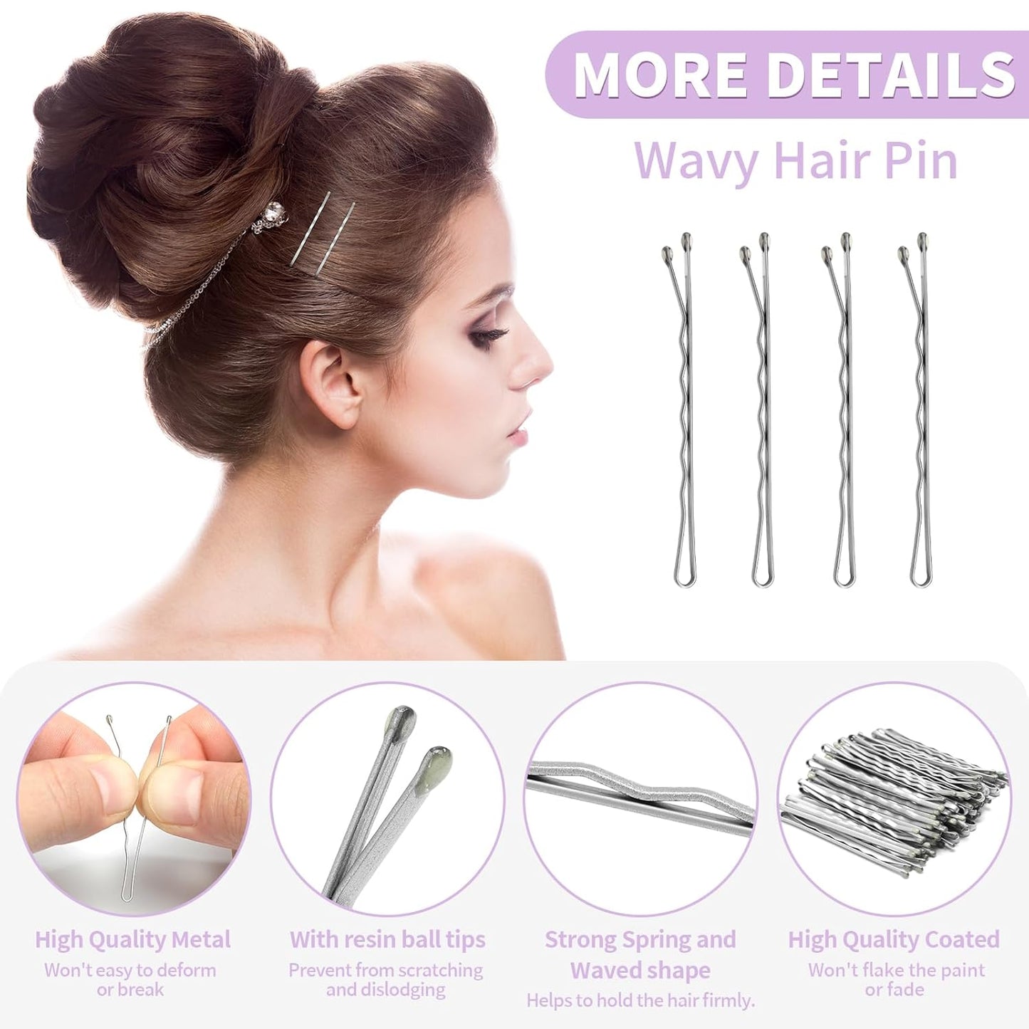 Bobby Pins, Hair Pins 2 Inch 60PCS Crimped Hair Grips for Kids, Girls, and Women, Secure and Easy for All Hair Types, With Ball Tips Design. Hair Accessories for Daily Use (Silver)