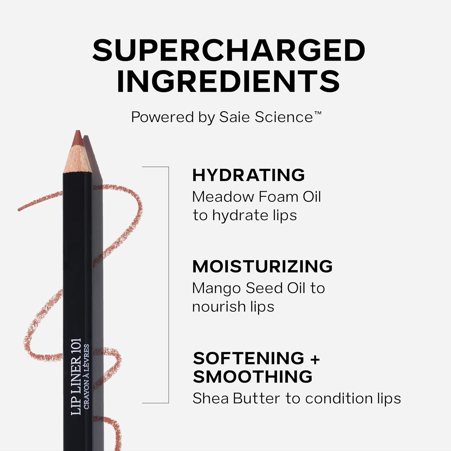 Saie Lip Liner 101 - Lip Pencil Made with a Creamy, Soft Matte Formula for a Naturally Framed or Fully Filled Look - Supercharged with Shea Butter & Jojoba Oil - French (.05 oz)