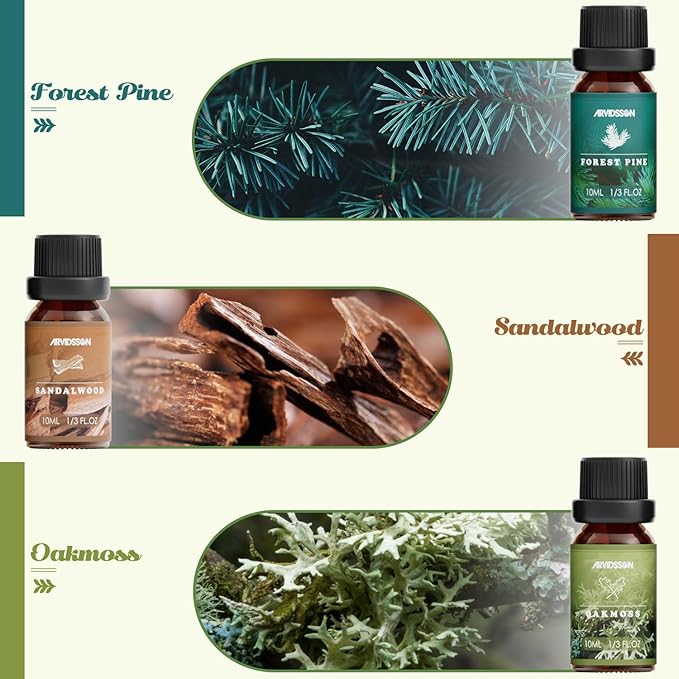 Nature Essential Oils Set, ARVIDSSON Natural Fragrance Oils for Candle Making, Fresh Cut Grass, Ocean Breeze, Rain, Pine, Sandalwood, Oakmoss, Diffuser Scented Oils