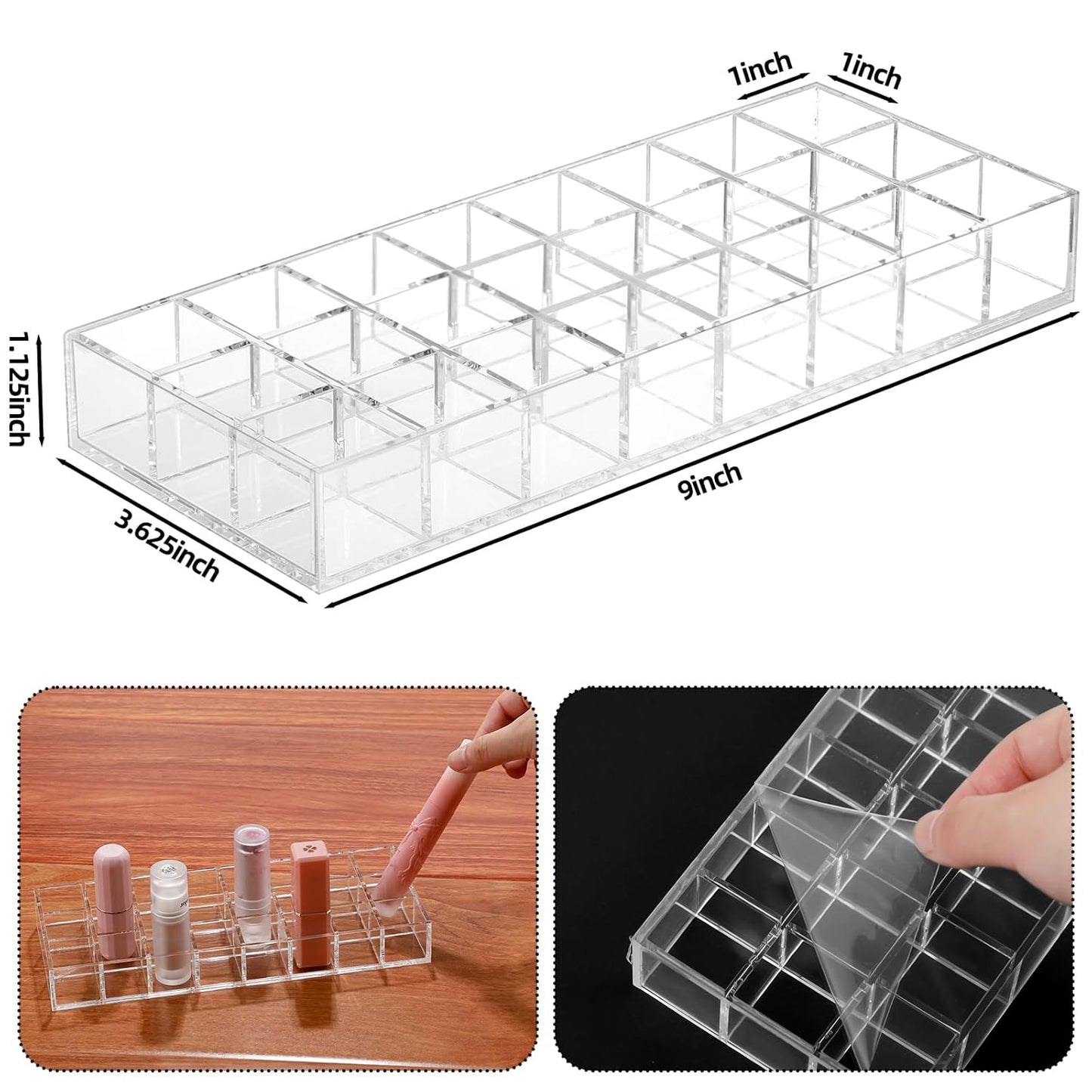 Kigley 3 Pcs Clear Lipstick Holder Acrylic Lip Gloss Organizer Cosmetic Storage Lipstick Display Case for Perfume Sample Drawer Brushes Bottles Women Birthday Gift(24 Grid)