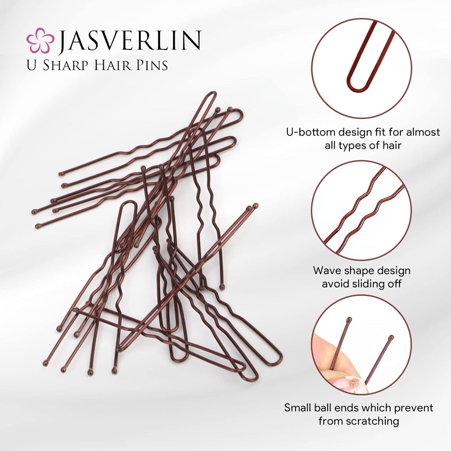 U Shaped Hair Bobby Pins Brown, Bun Bunheads Hairpins Clips for Women Girls Updo Tools Accessories 3 Large Long Mini Size Assortment 150pcs