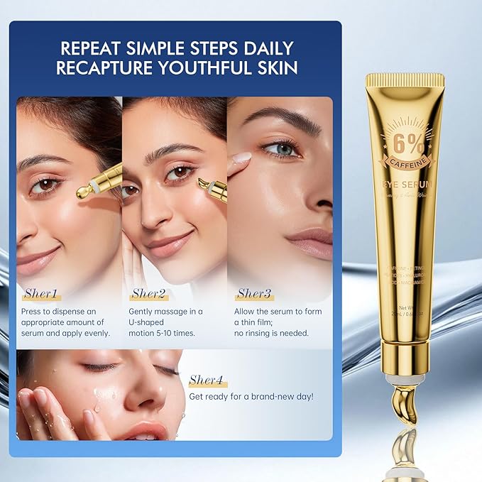 6% Caffeine Eye Cream for Dark Circles - Rapid Wrinkle Repair, Daily 1% Retinol & Hyaluronic Acid to Fight Fine Lines, Wrinkles, & Dark Spots, Eye Care Suitable for Men and Women's 0.68 fl. oz