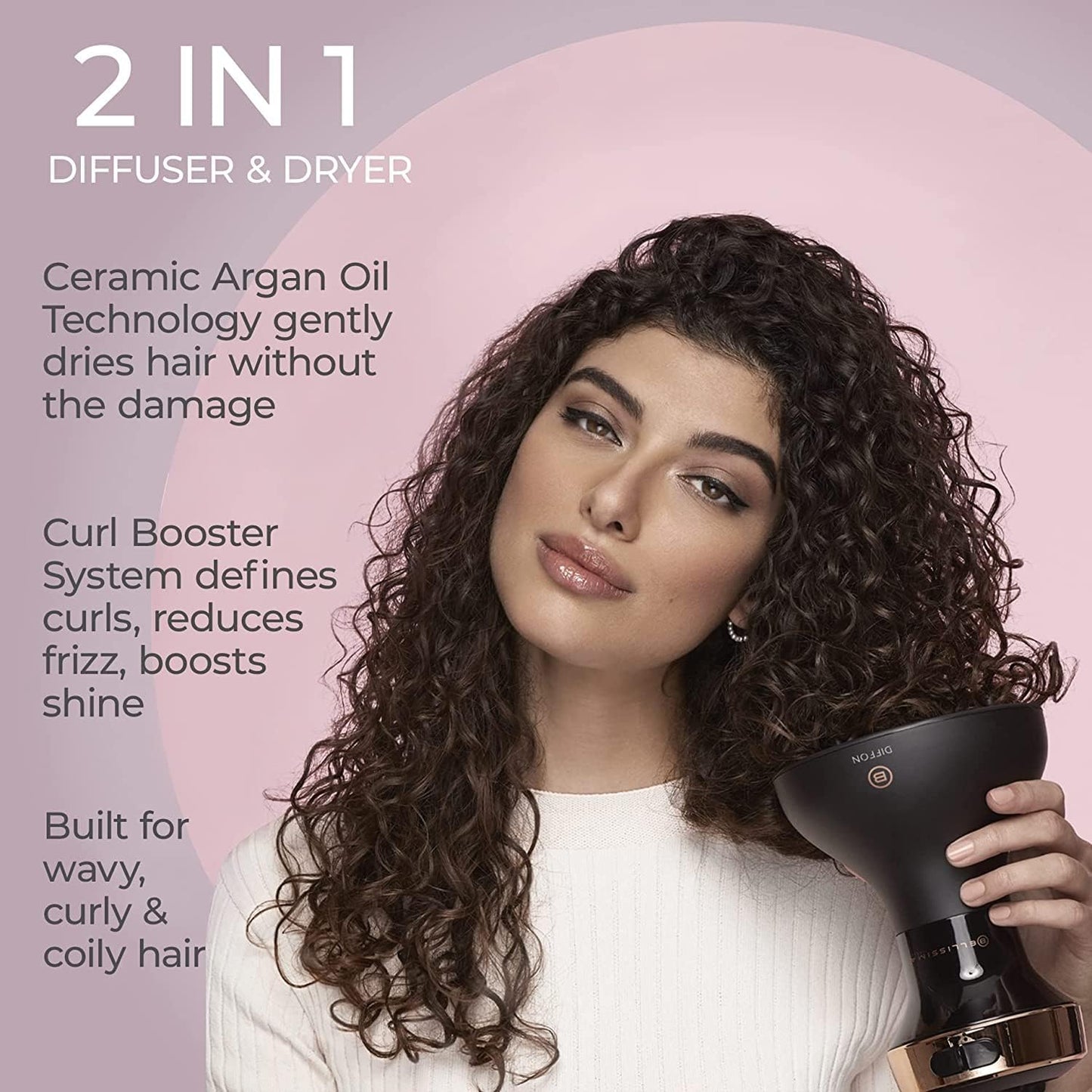 Bellissima Diffon Hair Diffuser and Ceramic Curly Hair Dryer - DF1 5000 - Lightweight and Compact