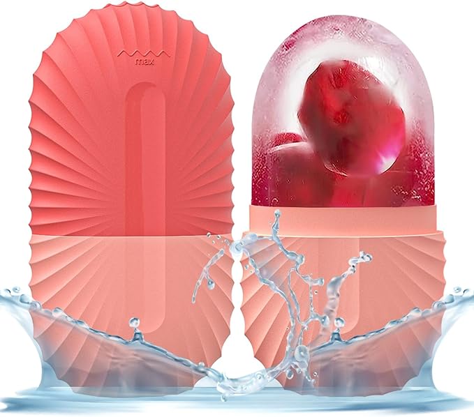 KOGITI Face Ice Roller & Mold - Beauty Facial Massage Tool for Puffiness Relief, Ice Cube Holder (Shell-Pink)