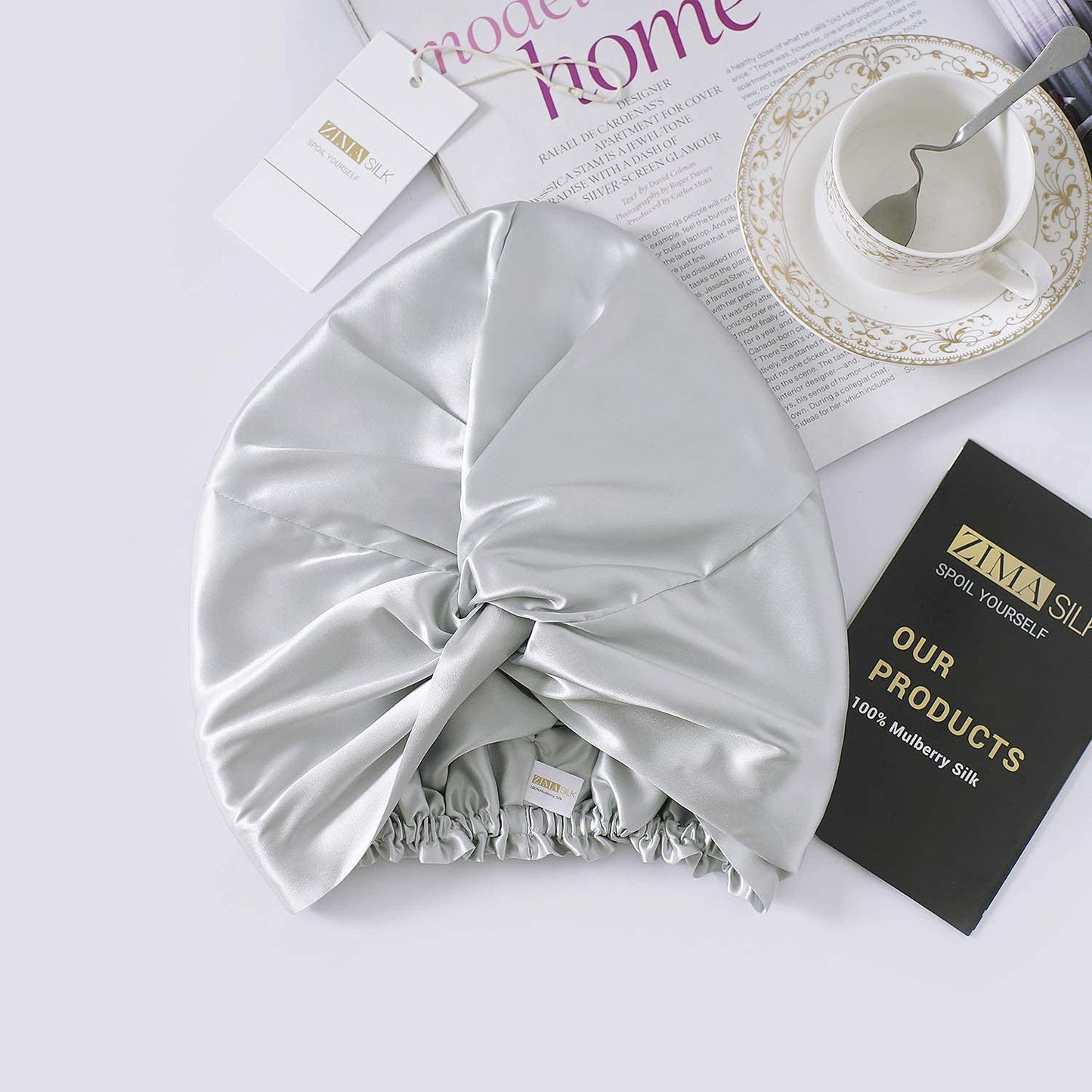 ZIMASILK 22 Momme 100% Mulberry Silk Bonnet for Sleeping & Women Hair Care, Highest Grade 6A Silk Hair wrap for Sleeping with Premium Elastic Stay On Head (1Pc, Light Grey)