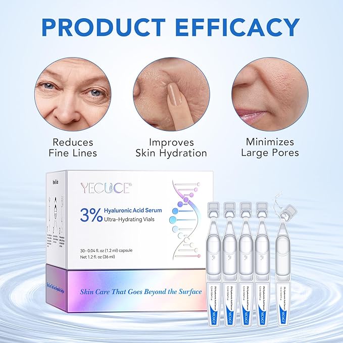 3% Hyaluronic Acid Serum for face, Hyaluronic Acid Tubes, Ultra-Hydrating Vials Serum Smoother Skin, Hyaluronic Acid Boosting Serum Single-Use Skincare 1.2ML*30