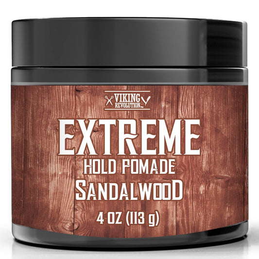 Viking Revolution Sandalwood Hair Pomade for Men - Extreme Hold Water-Based Hair Gel - Extra Firm Strong Hold With High Shine - Mens Pomade (4oz)