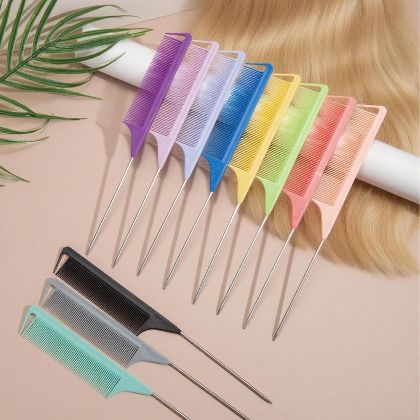 10PCS Highlighting Comb Rat Tail Comb for Parting Black