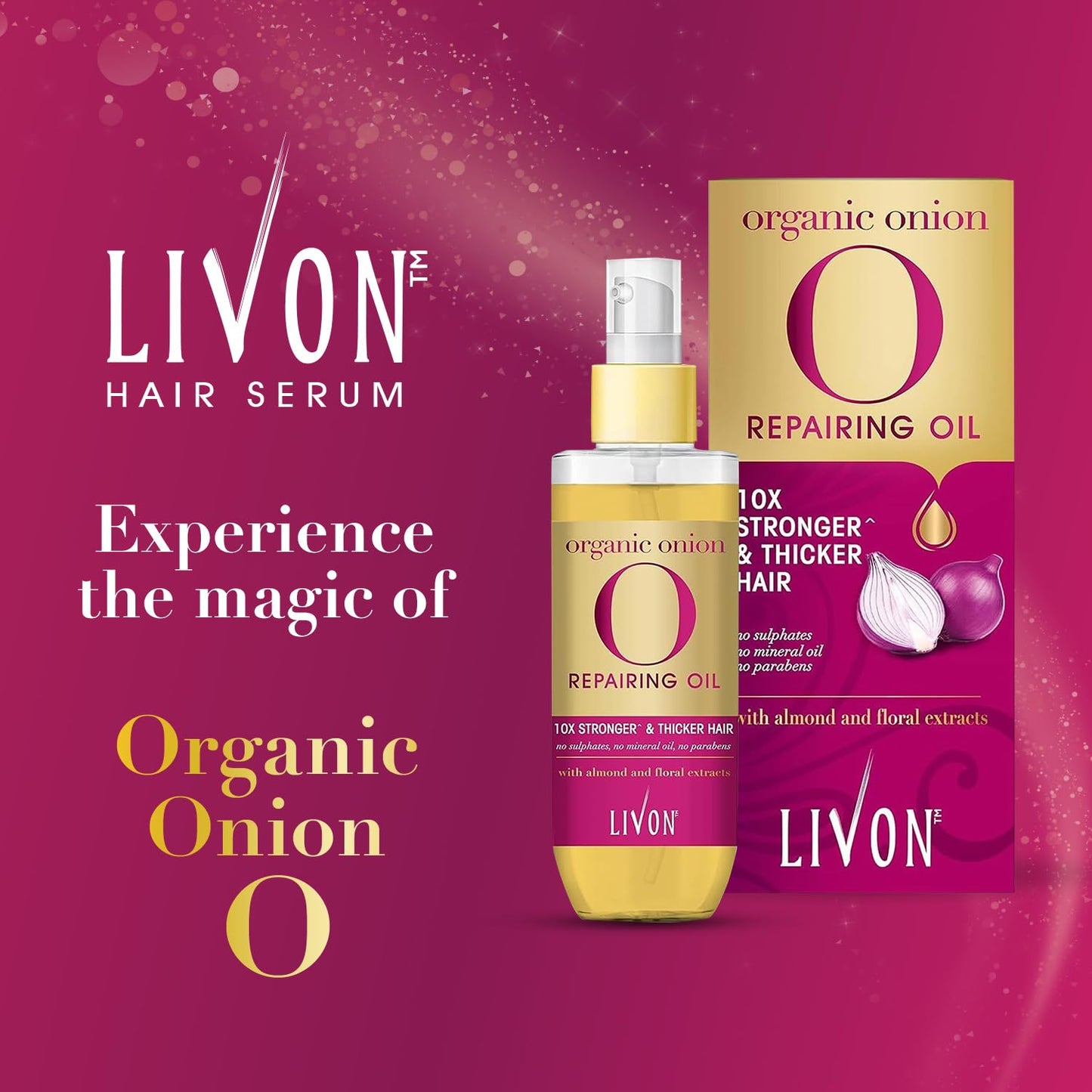 Livon Hair Serum for Men & Women | Sulphate & Paraben free| For All Hair Types | Lightweight & Non Greasy | Organic Onion Repairing Serum Oil | Enriched with Almond & Floral Extracts | 3.3 Fl. oz