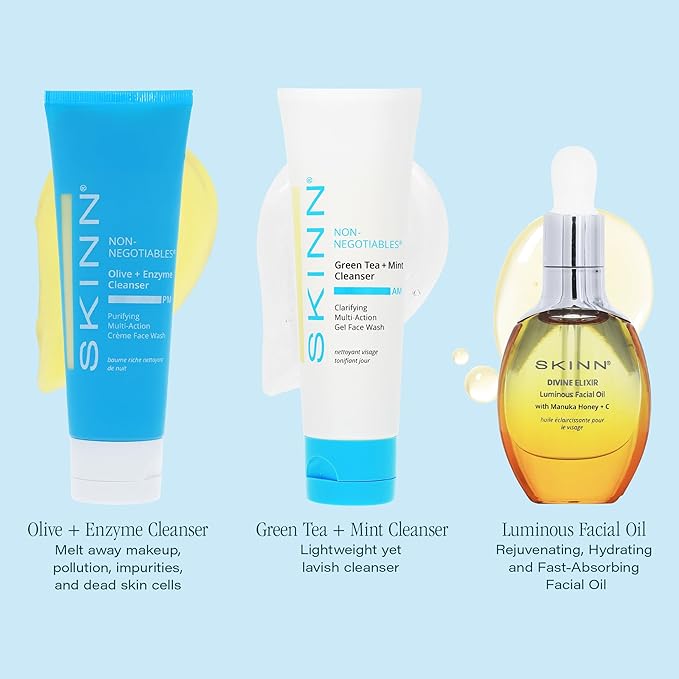 SKINN Luminous Facial Oil & Day & Night Hydrating Face Wash Skincare Bundle