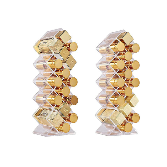 Lipstick Holder Organizer 32 Spaces Acrylic Stackable Fish Shape Lipstick Tower, Lip Gloss Storage Stand for 32 Lip Slots, Perfect for Lipgloss Makeup Vanity Display, Clear (2 Pack)