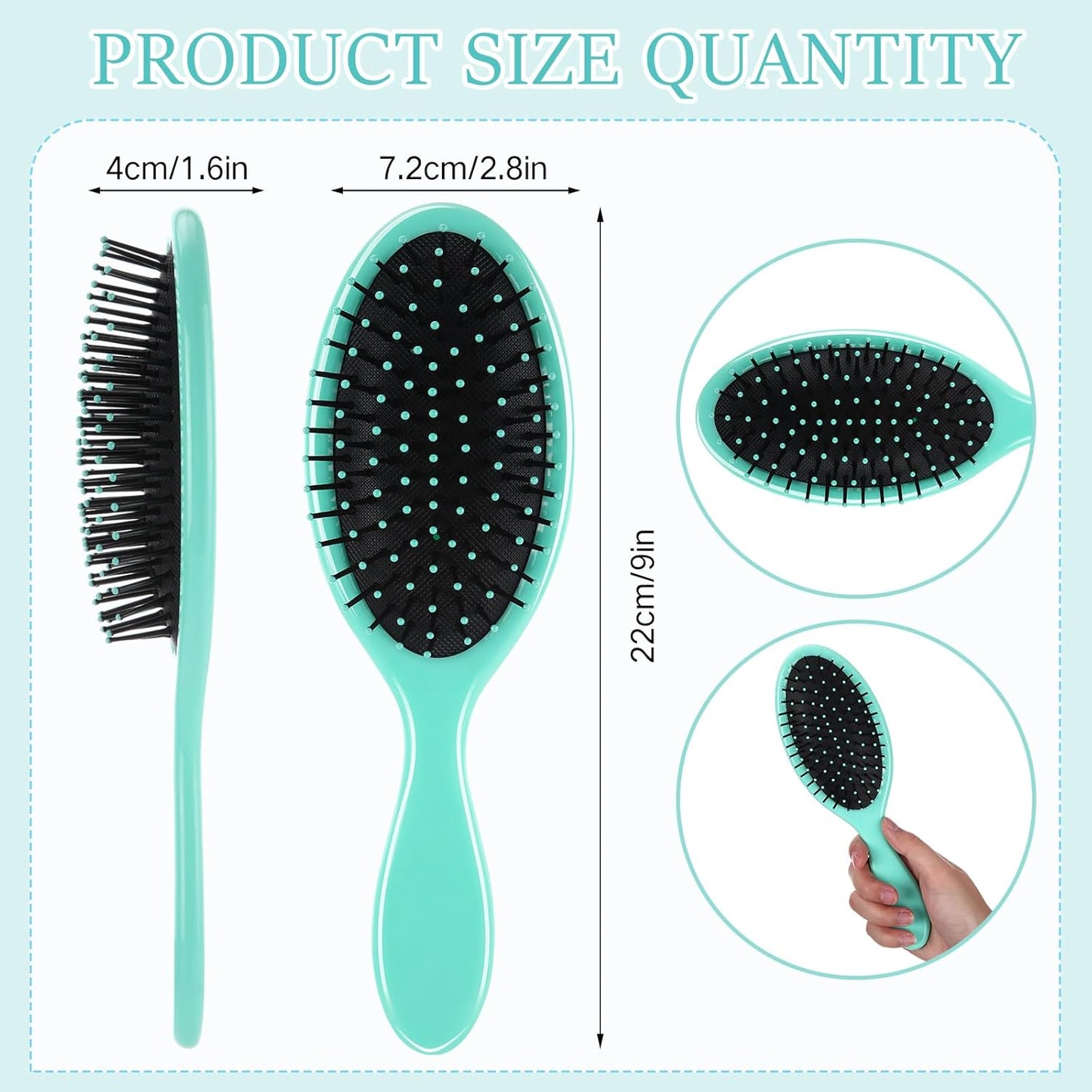 Nuenen 6 Pcs Wet Detangler Hair Brush Travel Dry Hair Brushes Detangling Hairbrush with Soft Bristles for Women Men Girls Boys (Green)