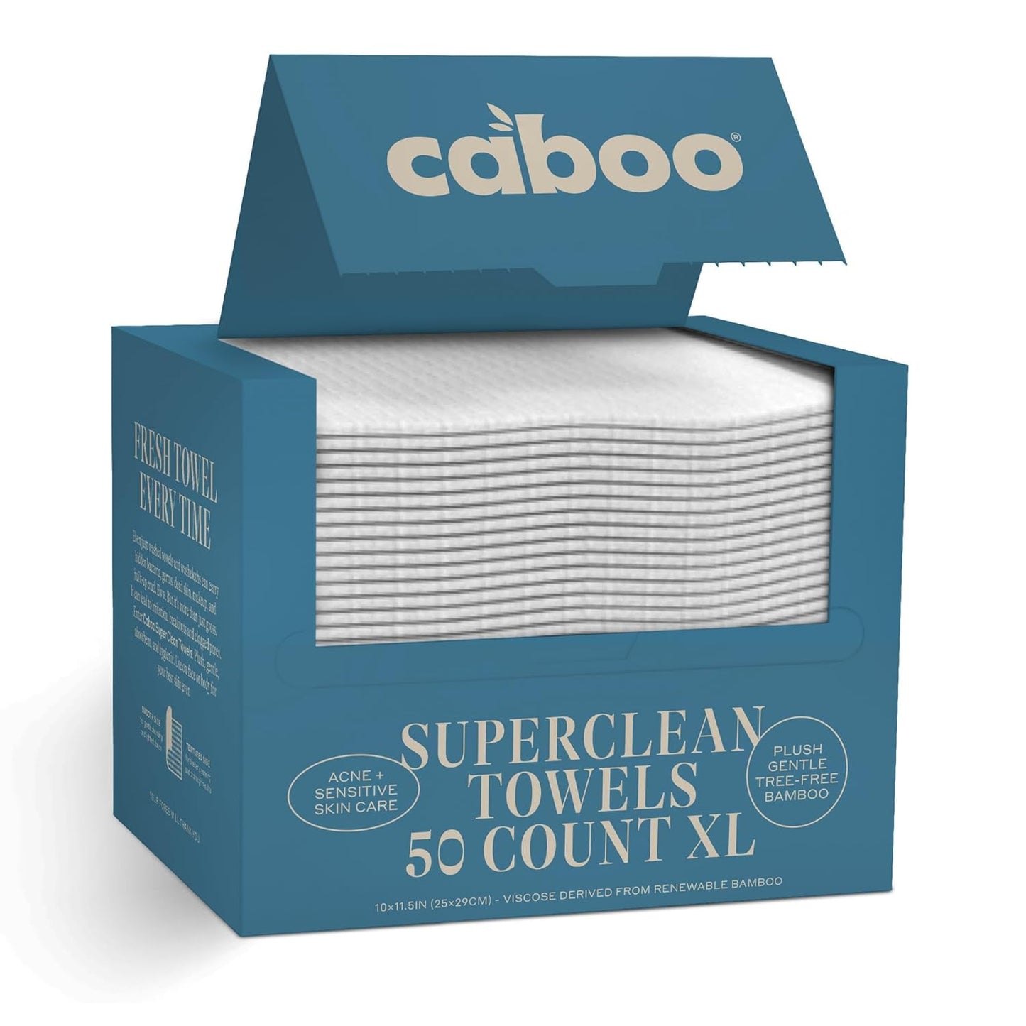 Caboo Bamboo Disposable Face Towels – 50 Soft, Lint-Free Towels (10x11.5”) | Biodegradable, Eco-Friendly & Extra Large | Gentle Alternative to Makeup Wipes or Washcloths