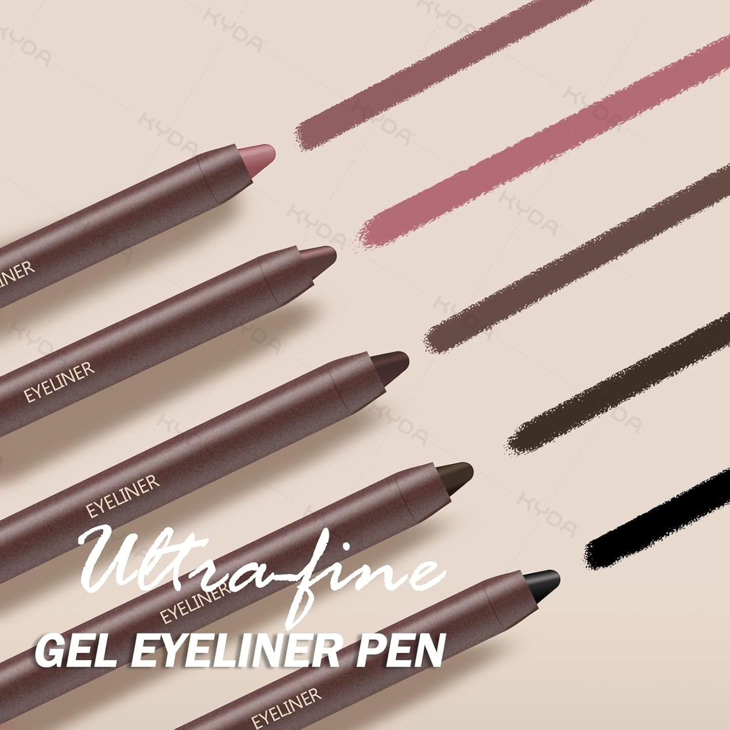 KYDA 2 Pcs Gel Eyeliner Pencil, Smooth Creamy Matte Gel Eyeliner with Sharpener, Multi-Use Sharpenable Eye Liner, Lasting Waterproof Smudge Proof, High Pigmented Waterline Eyes Makeup Pen, STONE