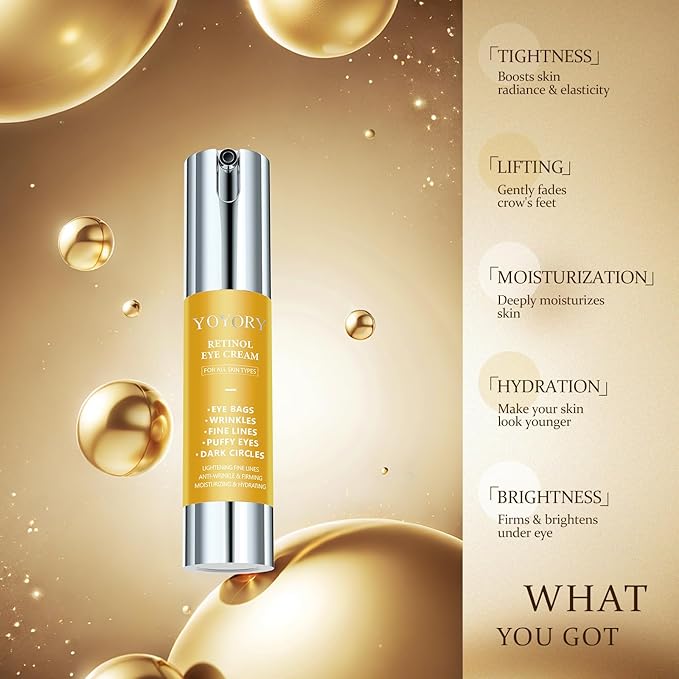Retinol Under Eye Cream - Eye Cream for Dark Circles and Puffiness, Eye Bags, Wrinkles Fine Lines Skin Care Hydrates & Lifts Gold(0.47 Fl Oz)