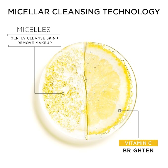 Garnier Micellar Water with Vitamin C, Facial Cleanser & Makeup Remover, Brightening & Hydrating, For All Skin Types, Vegan, Cruelty Free, 13.5 Fl Oz (400mL), 1 Count