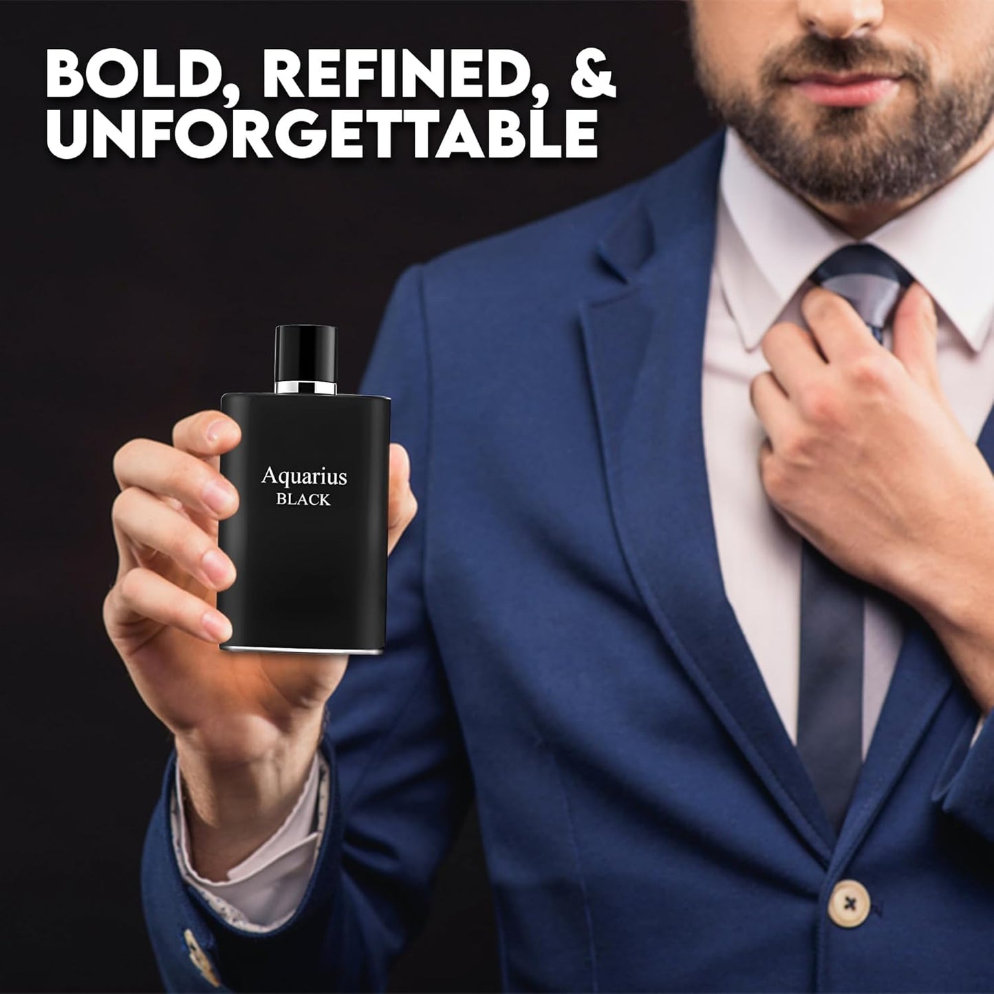 Aquari Black Sensual Woody Fragrance for Men | Long Lasting Cologne Aromatic Scent, Eau de Parfum Natural Spray - Great Holiday Gift, 3.4 Fl Oz/100 Ml