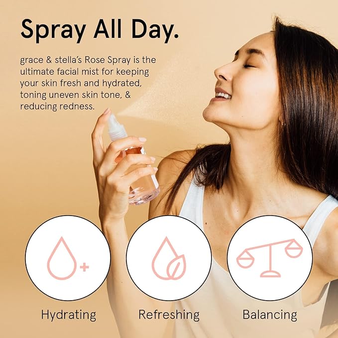 grace & stella Award Winning Rose Water Facial Spray (240ml) - Vegan - Rose Water Spray for Face - Rosewater Spray Toner Rose Hydrosol - Rose Spray Facial Mist - Rosewater Spray Toner Rose Hydrosol