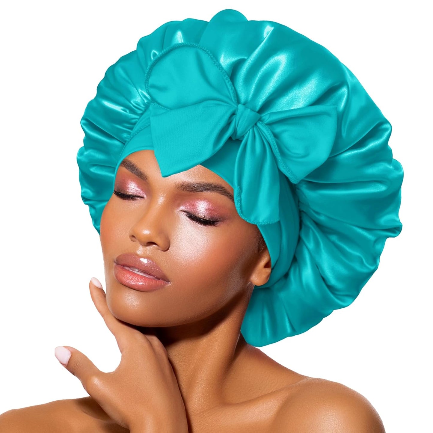 Bonnet Queen Satin Bonnet Silk Bonnet for Sleeping Hair Bonnet Adjustable Bonnet Sleep Bonnet Night Cap Bonette for Women Curly Hair Aqua