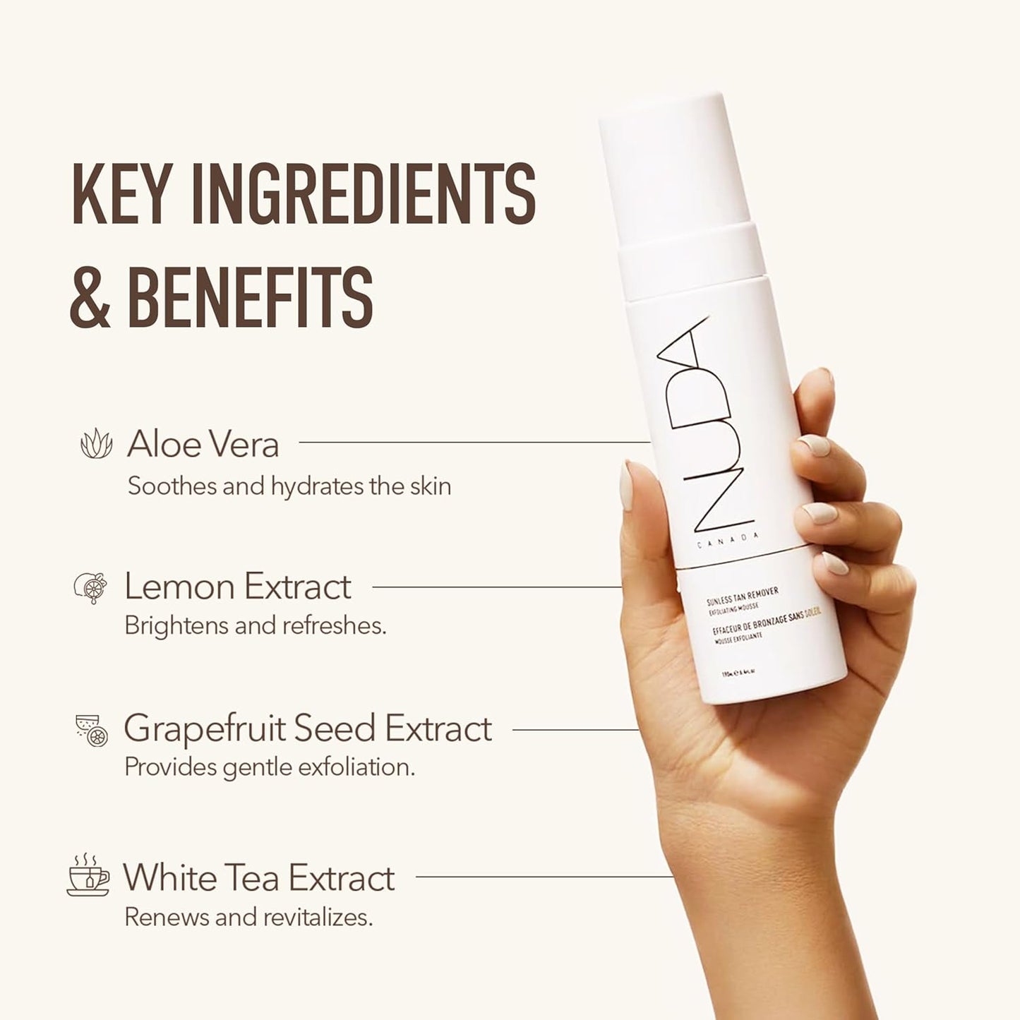 Nuda Sunless Tan Remover | Gentle & Non-Abrasive Mousse | Vegan Self Tanner Remover with Vitamins A, C, & E and Aloe Vera, White Tea, & Lemon | Fake Tan Remover for Women, (190mL)