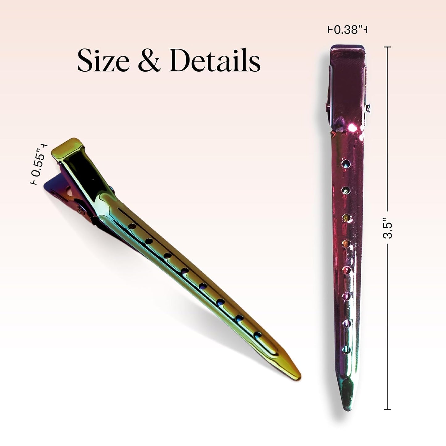 Kitsch Professional Alligator Clips for Hair Styling – 3.5" Aluminum Hair Sectioning Clips for Salon & Makeup Application | Lightweight for Stylists | Ideal Gifts for Women – Iridescent, 6 Pcs